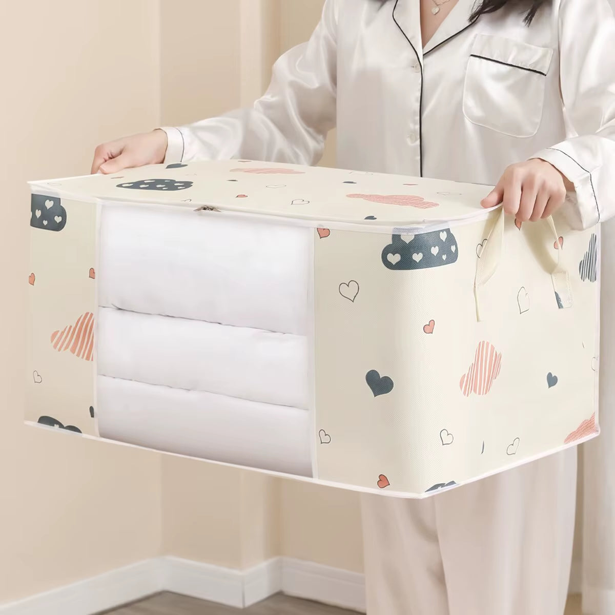 Large Capacity Clothes Storage Bag Organizer with Reinforced Handle Suitable for Blankets Bedding Foldable with Sturdy Zipper