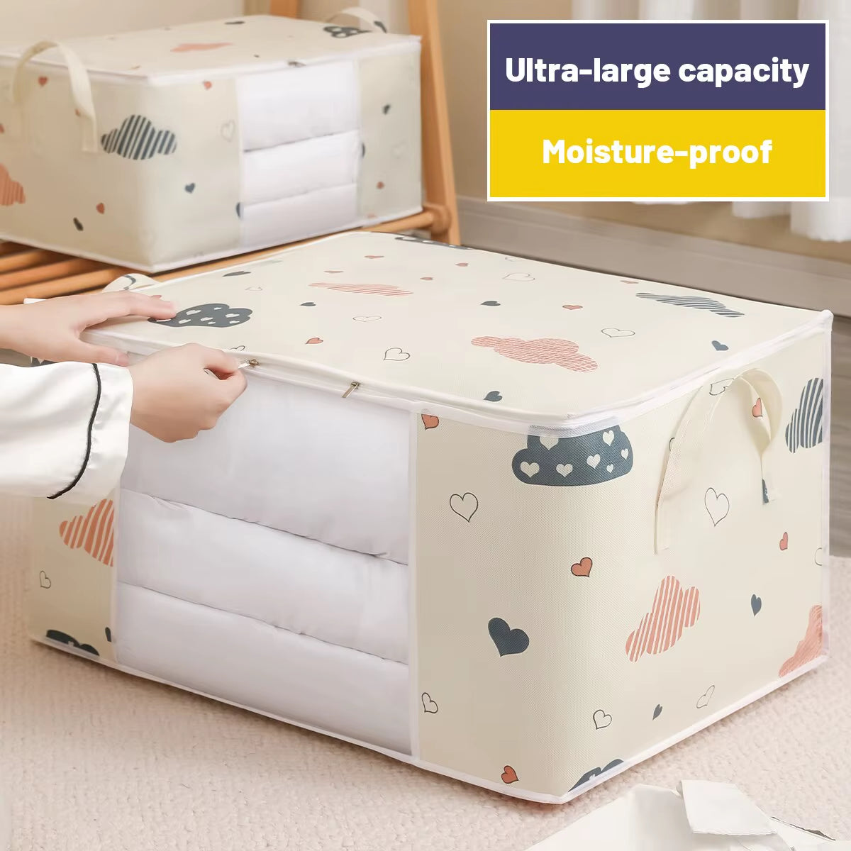 Large Capacity Clothes Storage Bag Organizer with Reinforced Handle Suitable for Blankets Bedding Foldable with Sturdy Zipper