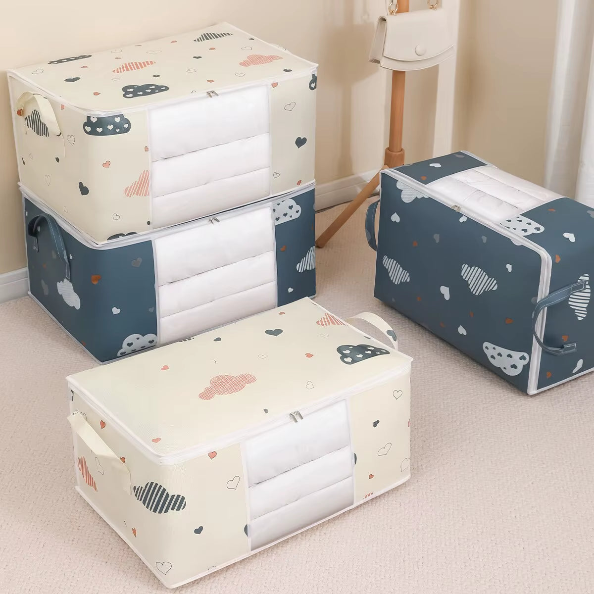 Large Capacity Clothes Storage Bag Organizer with Reinforced Handle Suitable for Blankets Bedding Foldable with Sturdy Zipper