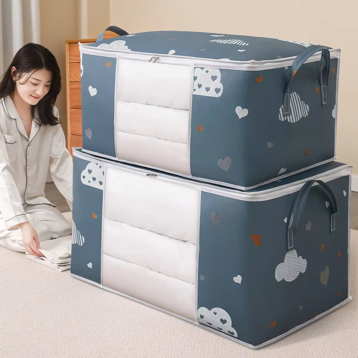 Large Capacity Clothes Storage Bag Organizer with Reinforced Handle Suitable for Blankets Bedding Foldable with Sturdy Zipper